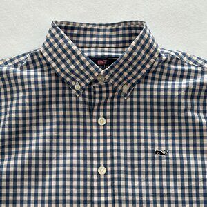 Vineyard Vines Button Down Whale Shirt Islet Gingham Conch Boys Sz L (16) NWT
